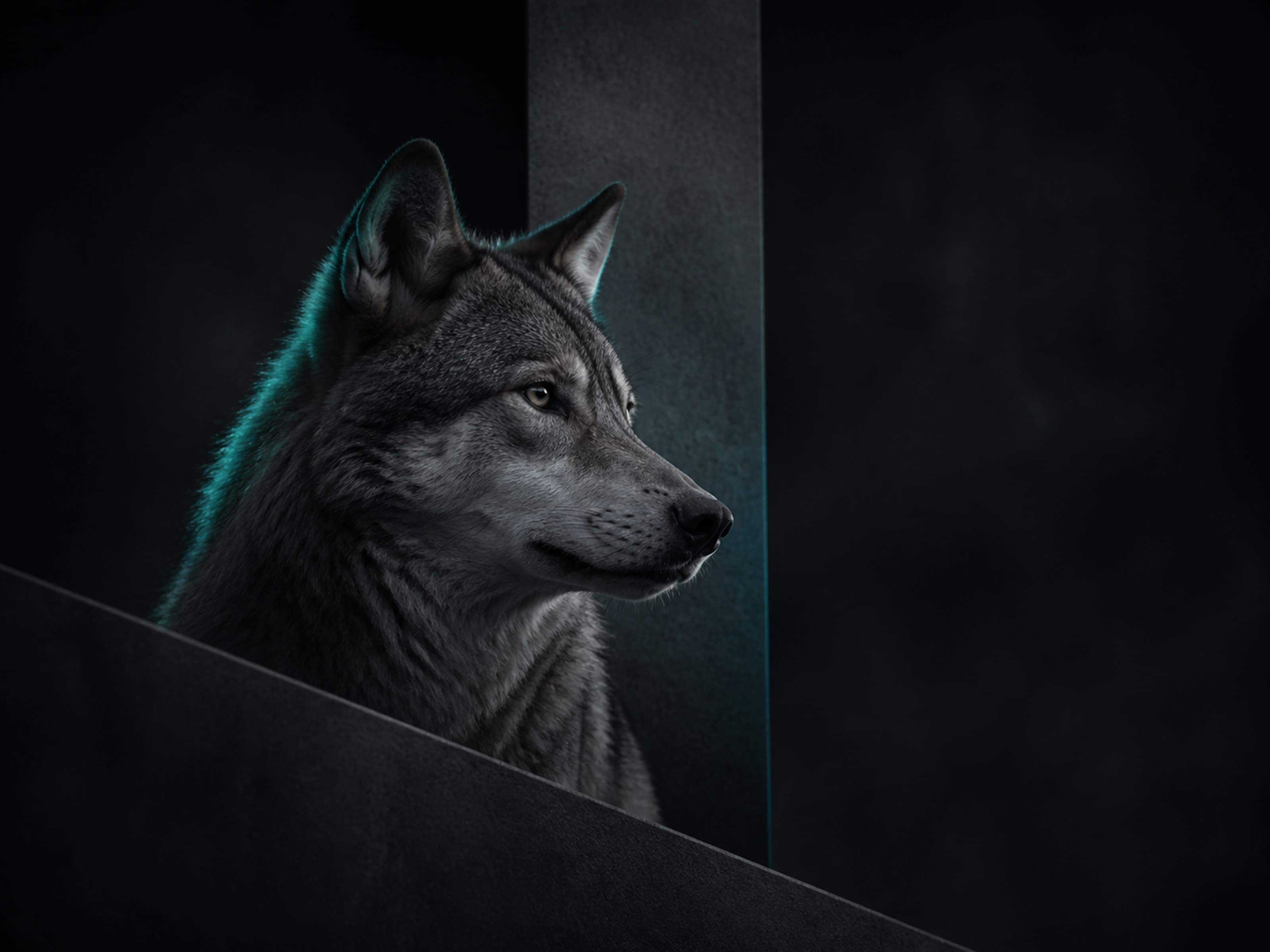 Focused wolf representing observation and intelligence